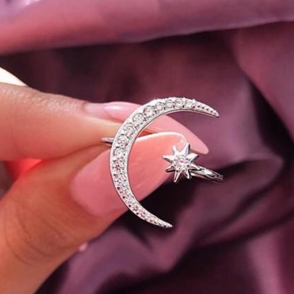Crescent moon & star adjustable ring - Picture 3 of 4